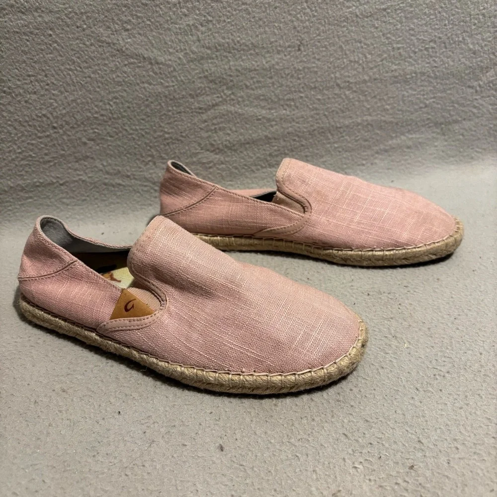 OluKai Kaula Pa’a Kapa Canvas Pink Rose Sea Salt Loafers Slip on Shoes size 6.5